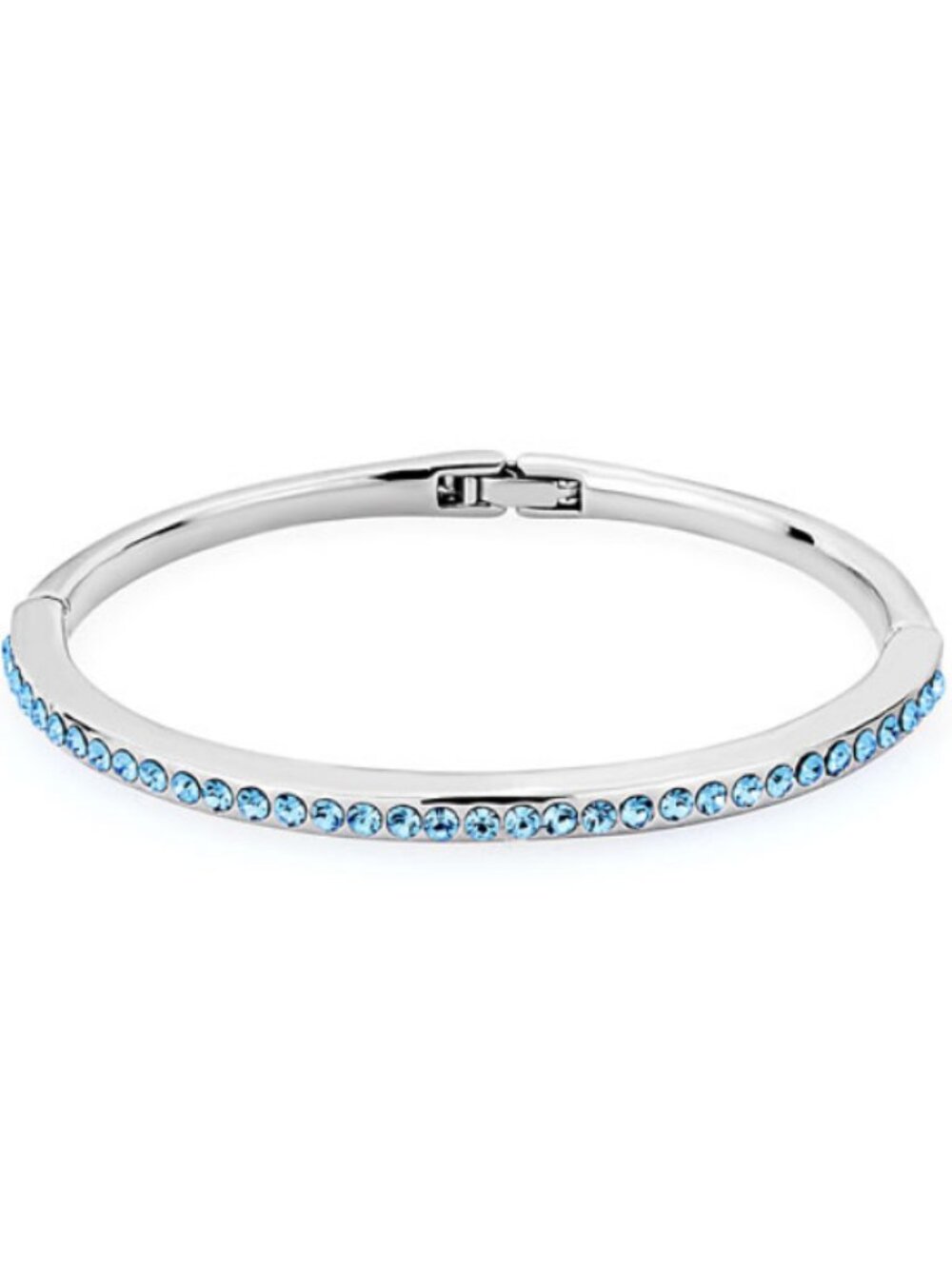 NEW Pugster Aqua Blue Crystal Silver Tone Hinged Sparkle Bangle Bracelet